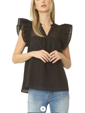 entro Black Ruffle Sleeve Blouse